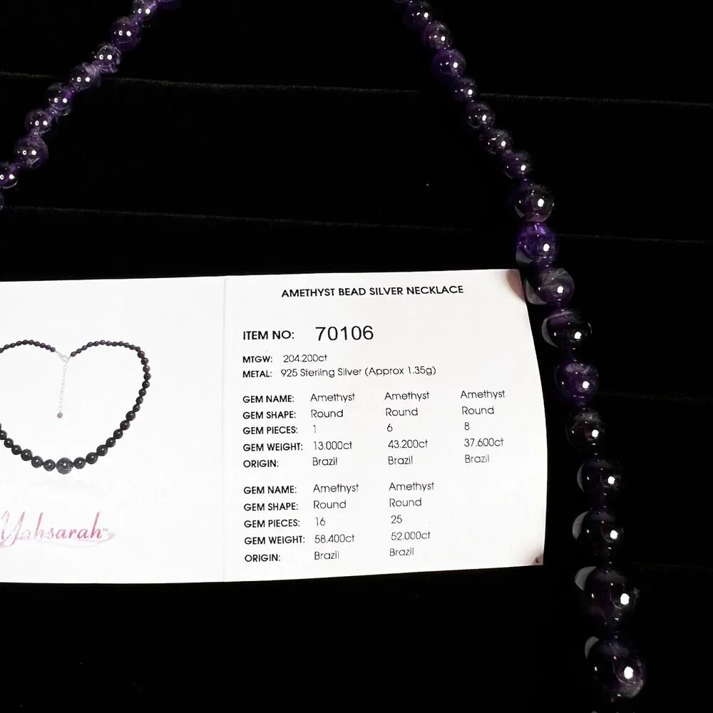 Amethyst Bead Silver Necklace | yahsarah | Gems TV | 925 Sterling Silver